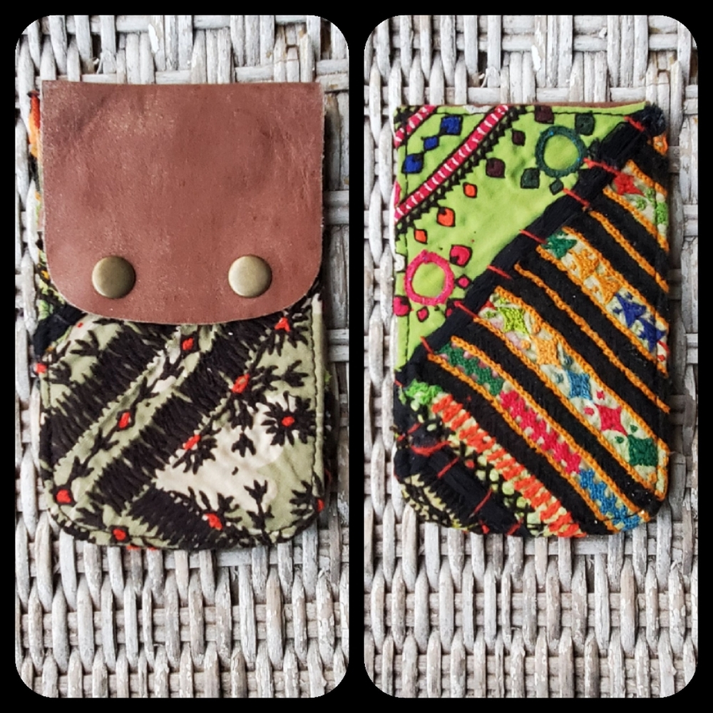 🍄🪬 Free People Boho Embroidered Repurposed vtg banjara hippie Wallet card case